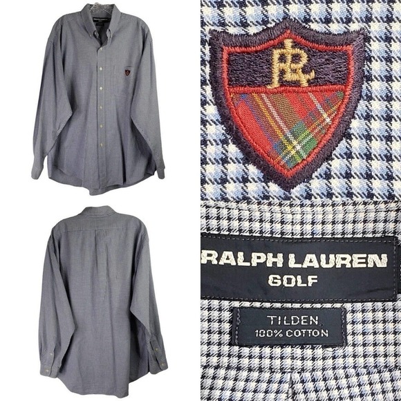 Polo Ralph Lauren Golf Oxford Shirt Blue Plaid Size Large L Button Down LS - Picture 1 of 11
